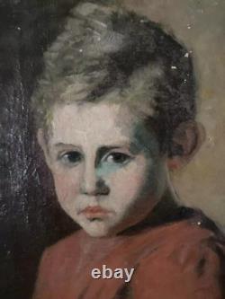 Tableau ancien peinture à l'huile- Epoque 1900 Portrait d'enfant 37 X 45
