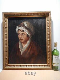 Tableau ancien peinture ancienne XIX 19 siècle portrait buste femme coiffe