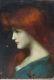 Tableau ancien peinture huile HENNER XIXe répertorié portrait jeune femme rousse
