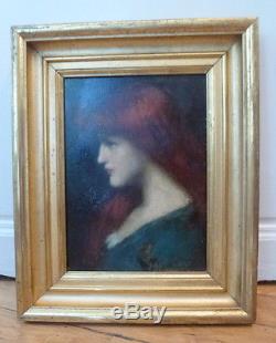 Tableau ancien peinture huile HENNER XIXe répertorié portrait jeune femme rousse