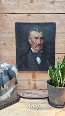 Tableau ancien peinture huile portrait homme à moustache style XIXe
