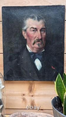 Tableau ancien peinture huile portrait homme à moustache style XIXe
