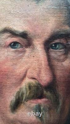 Tableau ancien peinture huile portrait homme à moustache style XIXe