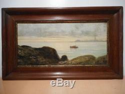 Tableau ancien peinture marine Maurice Lucien PROUST Bretagne port breton océan