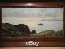 Tableau ancien peinture marine Maurice Lucien PROUST Bretagne port breton océan