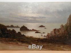 Tableau ancien peinture marine Maurice Lucien PROUST Bretagne rocher mer océan