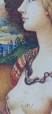 Tableau ancien peinture miniature portrait Simonetta Vespucci signe Emma Focacci