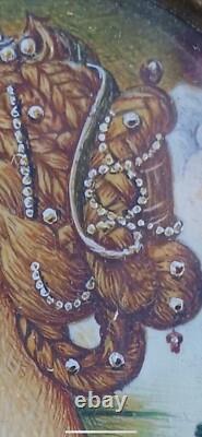 Tableau ancien peinture miniature portrait Simonetta Vespucci signe Emma Focacci