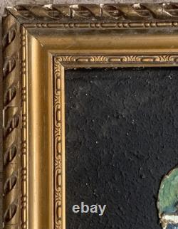 Tableau ancien peinture portrait animalier Ara feuillage houx art deco