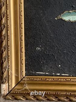 Tableau ancien peinture portrait animalier Ara feuillage houx art deco