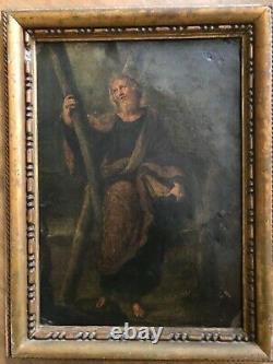 Tableau ancien peinture sur cuivre XIXe Portrait d'un Apôtre Saint à identifier