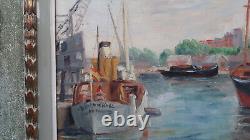 Tableau ancien port marine bateau vapeurs Rouen