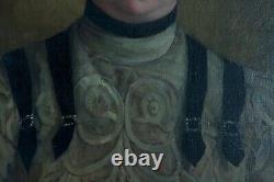 Tableau ancien portrait Art Nouveau Jeune femme Robe J. P Carré Bordeaux hst 1900