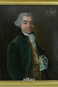 Tableau ancien portrait Homme de Qualité Louis XVI Baron Dordogne Blason 18e