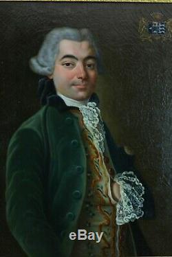 Tableau ancien portrait Homme de Qualité Louis XVI Baron Dordogne Blason 18e
