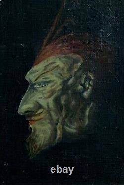 Tableau ancien portrait Méphistophélès Diable Faust jean Baptiste Vigoureux 1930