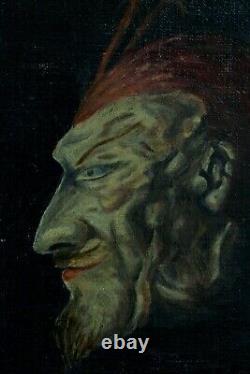 Tableau ancien portrait Méphistophélès Diable Faust jean Baptiste Vigoureux 1930