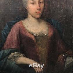 Tableau ancien, portrait XVIIIème d'une dame de qualité