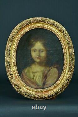 Tableau ancien portrait d'enfant Baroque Louis XIII cadre bois doré Baroque 17e