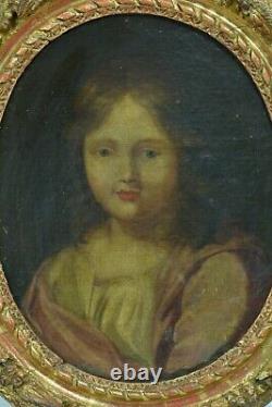 Tableau ancien portrait d'enfant Baroque Louis XIII cadre bois doré Baroque 17e