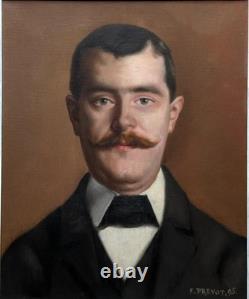 Tableau ancien portrait d'homme Roux moustache costume Art Nouveau 1895 signé