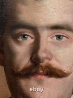 Tableau ancien portrait d'homme Roux moustache costume Art Nouveau 1895 signé