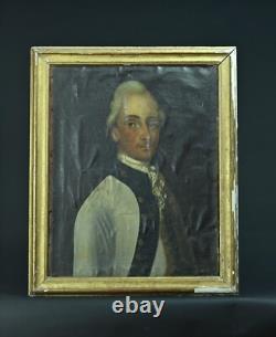 Tableau ancien portrait d'homme de qualité Louis XVI costume cadre bois doré HST
