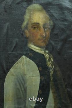 Tableau ancien portrait d'homme de qualité Louis XVI costume cadre bois doré HST