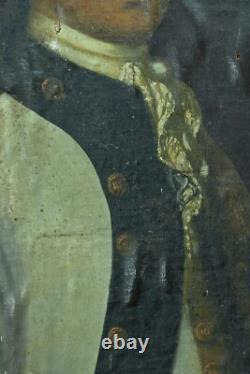 Tableau ancien portrait d'homme de qualité Louis XVI costume cadre bois doré HST
