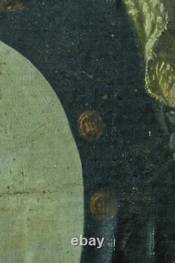 Tableau ancien portrait d'homme de qualité Louis XVI costume cadre bois doré HST