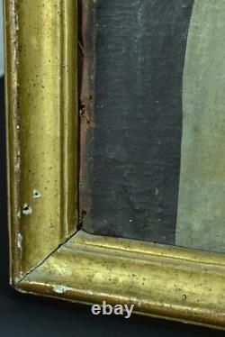 Tableau ancien portrait d'homme de qualité Louis XVI costume cadre bois doré HST