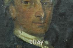 Tableau ancien portrait d'homme de qualité Louis XVI costume cadre bois doré HST