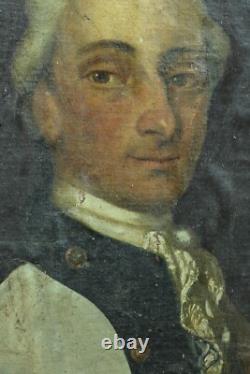 Tableau ancien portrait d'homme de qualité Louis XVI costume cadre bois doré HST