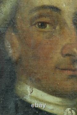 Tableau ancien portrait d'homme de qualité Louis XVI costume cadre bois doré HST
