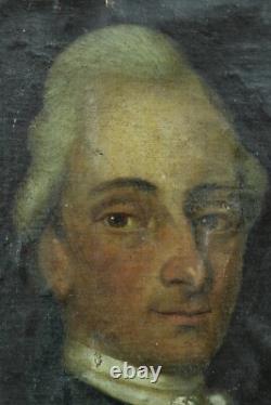 Tableau ancien portrait d'homme de qualité Louis XVI costume cadre bois doré HST