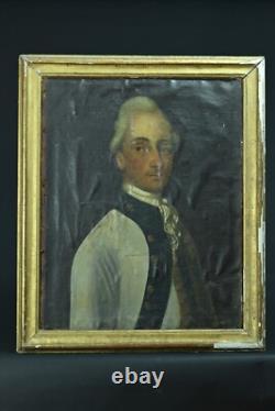 Tableau ancien portrait d'homme de qualité Louis XVI costume cadre bois doré HST