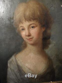 Tableau ancien portrait d' une jeune femme 18 eme