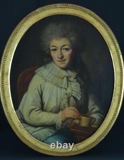 Tableau ancien portrait de Dame de Qualité costume Louis XVI 18 ème ovale hst