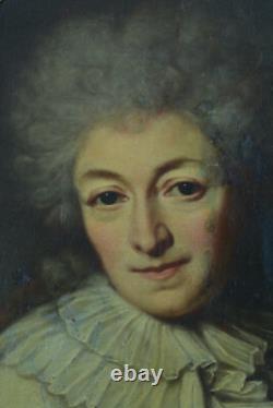 Tableau ancien portrait de Dame de Qualité costume Louis XVI 18 ème ovale hst