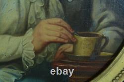 Tableau ancien portrait de Dame de Qualité costume Louis XVI 18 ème ovale hst