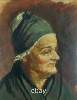 Tableau ancien portrait de Femme Normande Villers-sur-Mer signé Lucien Jonas