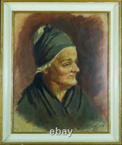 Tableau ancien portrait de Femme Normande Villers-sur-Mer signé Lucien Jonas