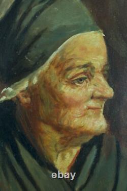 Tableau ancien portrait de Femme Normande Villers-sur-Mer signé Lucien Jonas