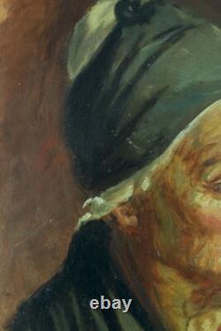 Tableau ancien portrait de Femme Normande Villers-sur-Mer signé Lucien Jonas