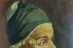 Tableau ancien portrait de Femme Normande Villers-sur-Mer signé Lucien Jonas