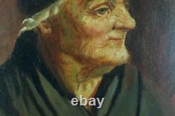 Tableau ancien portrait de Femme Normande Villers-sur-Mer signé Lucien Jonas