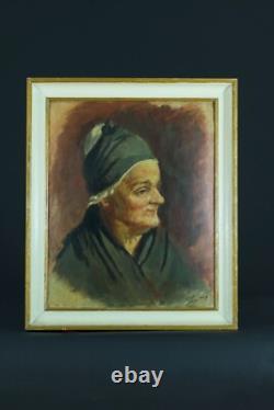 Tableau ancien portrait de Femme Normande Villers-sur-Mer signé Lucien Jonas