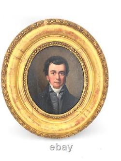 Tableau ancien portrait de Jean Dollfus Mulhouse cadre bois doré 19 ème