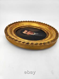 Tableau ancien portrait de Jean Dollfus Mulhouse cadre bois doré 19 ème