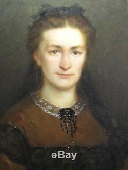 Tableau ancien portrait de femme (HST), Charles Alexandre CRAUK (1819-1905)